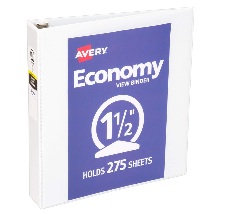 Avery Economy View 3 Ring Binder, 1.5"" Round Rings, 1 White Binder (05770) - Image 1